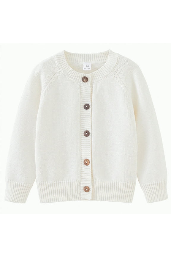 Girls' Cardigans Sweater School Uniforms Cotton Long Sleeve Lightweight Outerwear(White,4-5 Y)