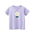 thumbnail image 1 of TOWED22 Girls Casual Short Sleeve Shirts Summer New Children's T Shirt Round Neck Cute Flower Print Short Sleeved Top(Purple,5-6 Y), 1 of 7