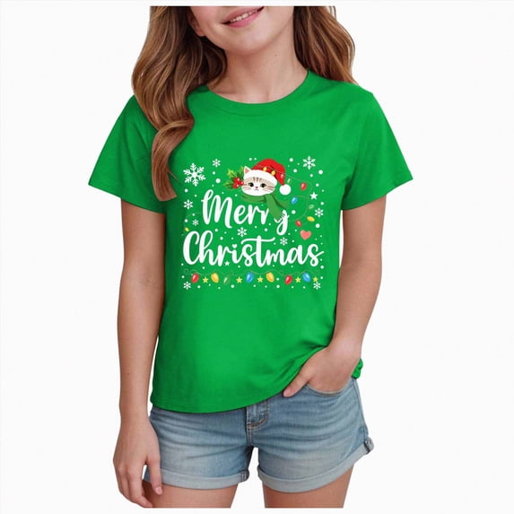 TOWED22 Girls Christmas T-Shirt Christmas Funny Graphic Casual T Shirts Xmas Gifts Christmas Party Outfits
