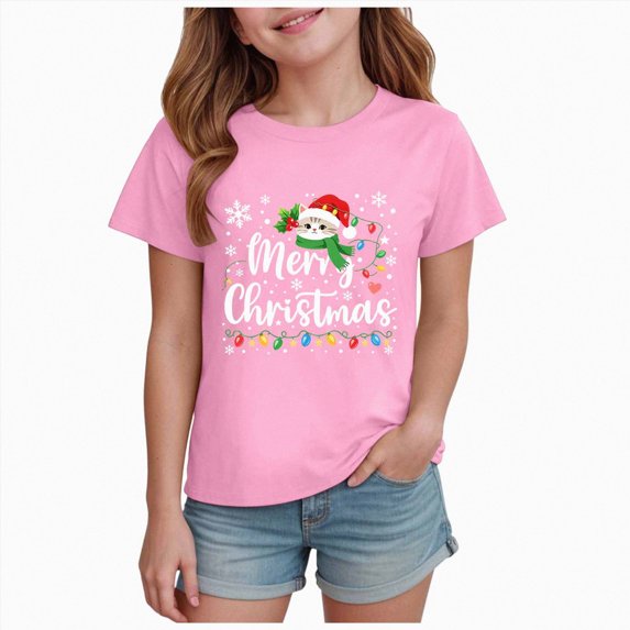 TOWED22 Girls Christmas T-Shirt Christmas Funny Graphic Casual T Shirts Xmas Gifts Christmas Party Outfits