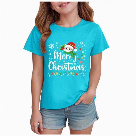 TOWED22 Girls Christmas T-Shirt Christmas Funny Graphic Casual T Shirts Xmas Gifts Christmas Party Outfits