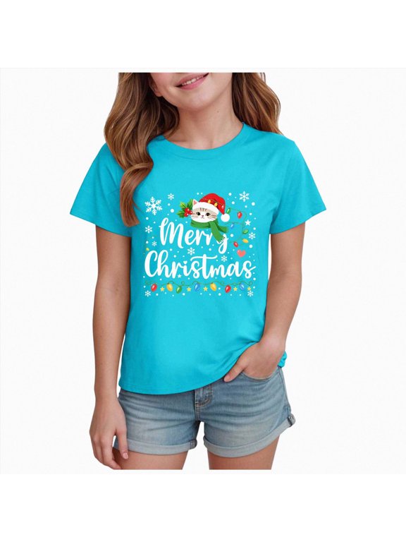 Girls Christmas T-Shirt Christmas Funny Graphic Casual T Shirts Xmas Gifts Christmas Party Outfits