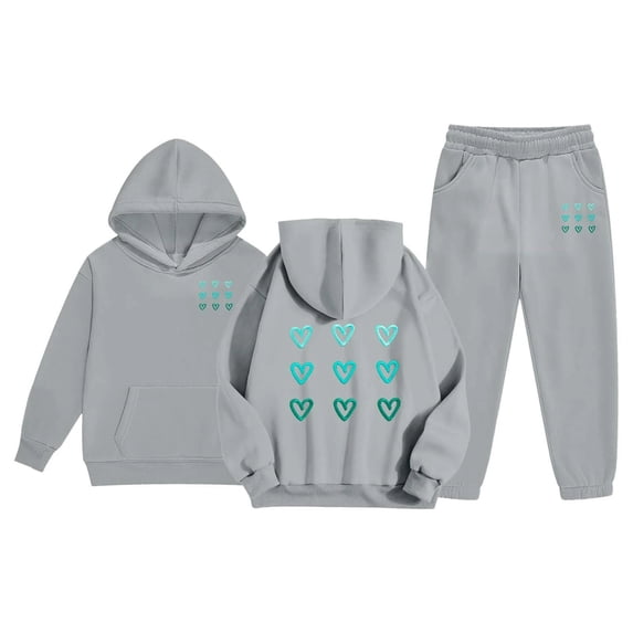 TOWED22 Girls Clothes Fall Winter Toddler Outfits Graphic Hoodie Sweatshirt + Sweatpants 2 Piece Set,Grey,4-5 Y