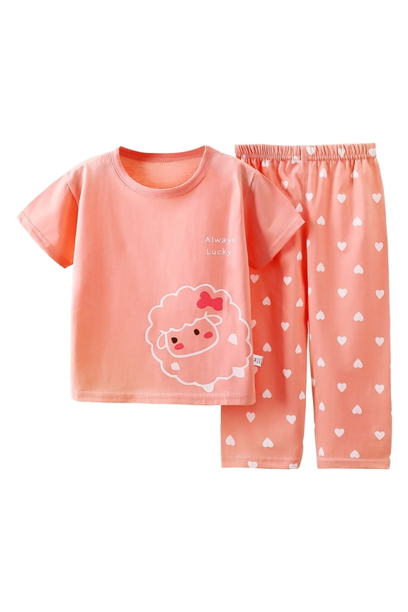 Girls Clothes Summer Outfits Casual Set Animal Print Tee Comfort Flare Pants Pink,3-4 Y