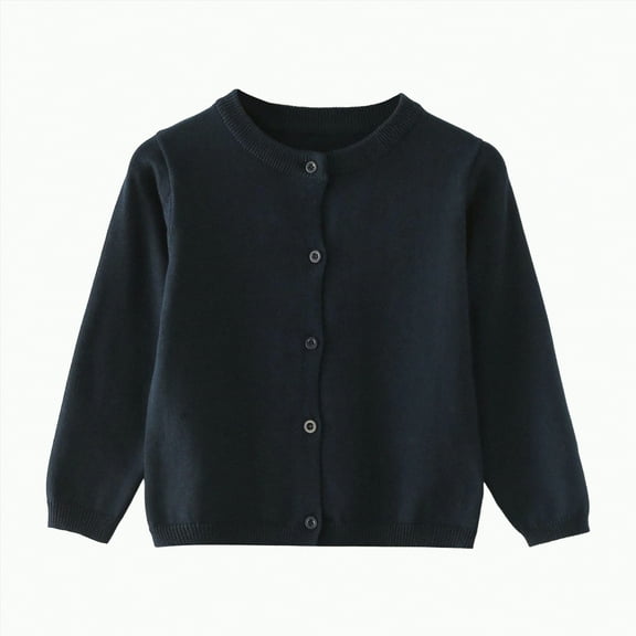 TOWED22 Girls Crewneck Cardigan Long Sleeve Children Button Cotton Sweater Uniform Sweaters for Little Girls(Z02-Navy,12-18 M)