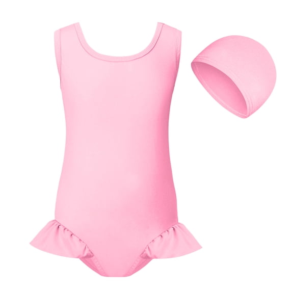 TOWED22 Girls Criss Cross Back One Piece Bathing Suit Floral Ruffles Bow Adjustable Straps Swimsuit Pink,13-14 Y