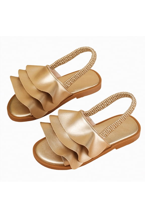 Girls Genuine Leather Soft Closed Toe Princess Flat Shoes Summer Sandals(Toddler/Little Kid) Gold,13