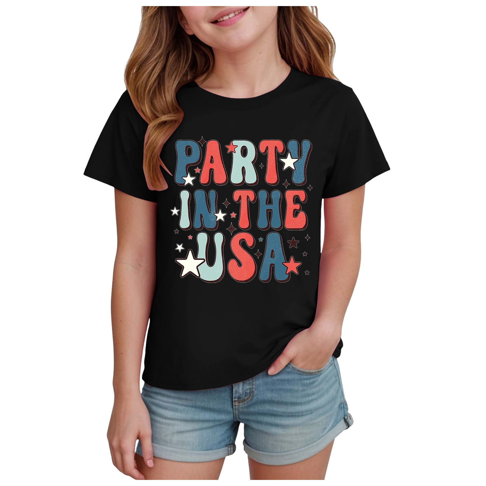 TOWED22 Girls Graphic 4th of July Shirts American Flag