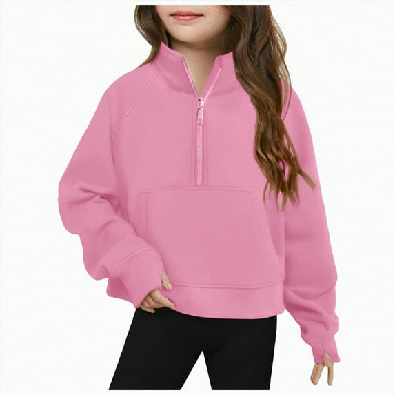 TOWED22 Girls Half Zip Sweatshirt Long Sleeve Tops Quarter Zip Pullover Sweatshirts for Teen Girls Trendy Preppy Clothing(Pink,100/4-5years)