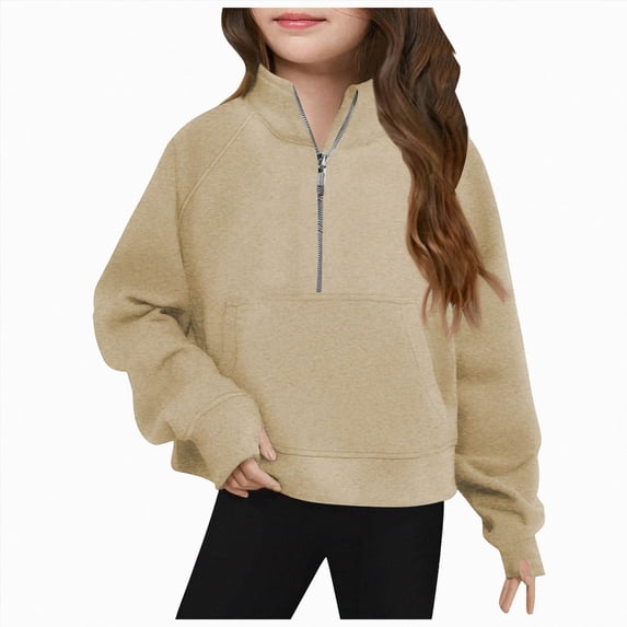 TOWED22 Girls Half Zip Up Sweatshirt Long Sleeve Cropped Pullover Sweatshirt Fall Cute Clothes for Girls Fashion Winter Sweatshirts,C