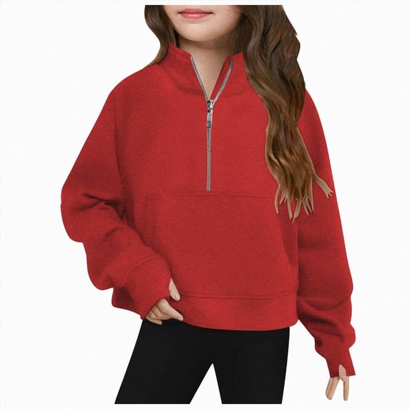 TOWED22 Girls Half Zip Up Sweatshirt Long Sleeve Cropped Pullover Sweatshirt Fall Cute Clothes for Girls Fashion Winter Sweatshirts,D