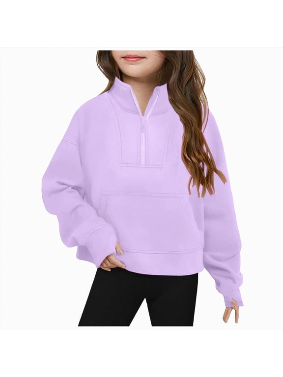 Girls Half Zip up Sweatshirt Trendy Winter Cropped Long Sleeve Shirt Pullover Youth Preppy Tween Girl Cute Clothes,11-12 Y