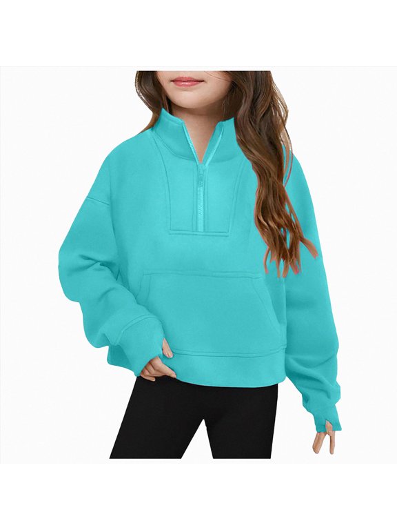 Girls Half Zip up Sweatshirt Trendy Winter Cropped Long Sleeve Shirt Pullover Youth Preppy Tween Girl Cute Clothes,11-12 Y