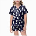 thumbnail image 1 of TOWED22 Girls Halloween Satin Pajamas Set Short Sleeve Sleepwear Button Down Loungewear 2 Piece Pjs Shorts Set for 2-13 Years(Dark Gray,10-11 Y), 1 of 4