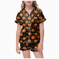 thumbnail image 1 of TOWED22 Girls Halloween Satin Pajamas Set Short Sleeve Sleepwear Button Down Loungewear 2 Piece Pjs Shorts Set for 2-13 Years(Yellow,2-3 Y), 1 of 4