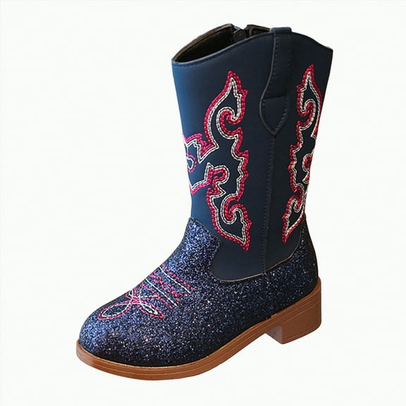 TOWED22 Girls Knee High Boots Ties Zipper String Knee Long Boots Round Toe Lovely Princess Shoes(Blue,13)