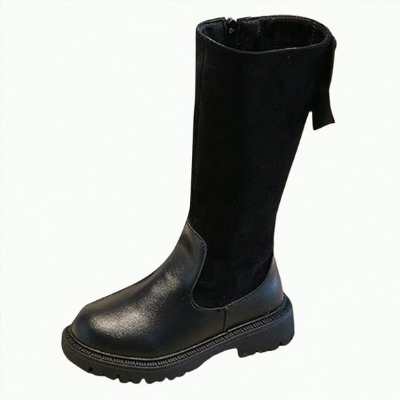 TOWED22 Girls Knee High Boots with Side Zipper Lace-up Shoes for Kids Party Christmas Holiday(Black,10.5)