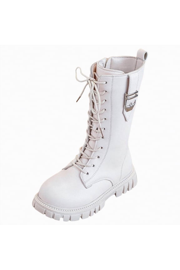 Girls Knee High Buckle Fashion Riding Boots Little Kid/Big Kid(White,12.5)