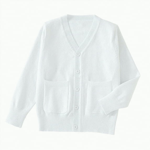 TOWED22 Girls Long Sleeve Cardigan Sweater Girls Button Closure Knitted Cable Cardigan(White,7-9 Y)