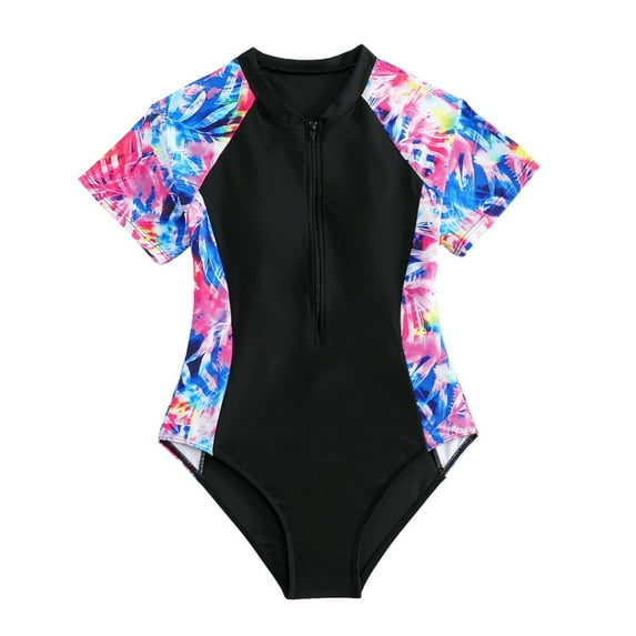 TOWED22 Girls One Pieces Swimsuit Cute Swimwear Bathing Suits Black,7-8 Y