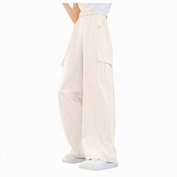 TOWED22 Girls Oversized Wide Leg Sweatpants Kids Baggy Straight Leg Track Pants Casual Plain Pockets Joggers(Beige,140)