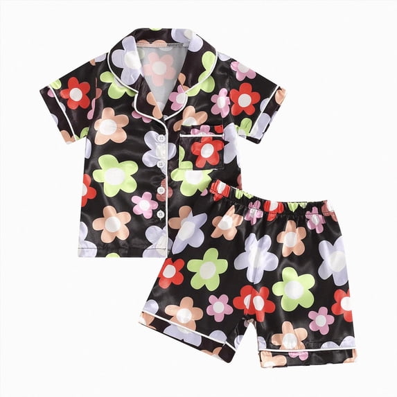 TOWED22 Girls Pajamas Sets Short Sleeve Kids Pjs Button Down Sleepwear Cute Pajamas 2-Piece Outfits,3-4 Y