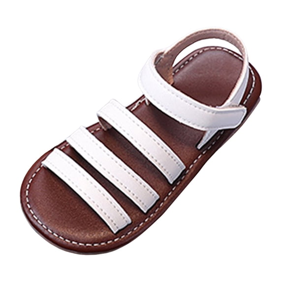 TOWED22 Girls Sandals Cute Open Toe Summer Flat Sandals Dress Shoes Lightweight Beach Holiday(White,13)