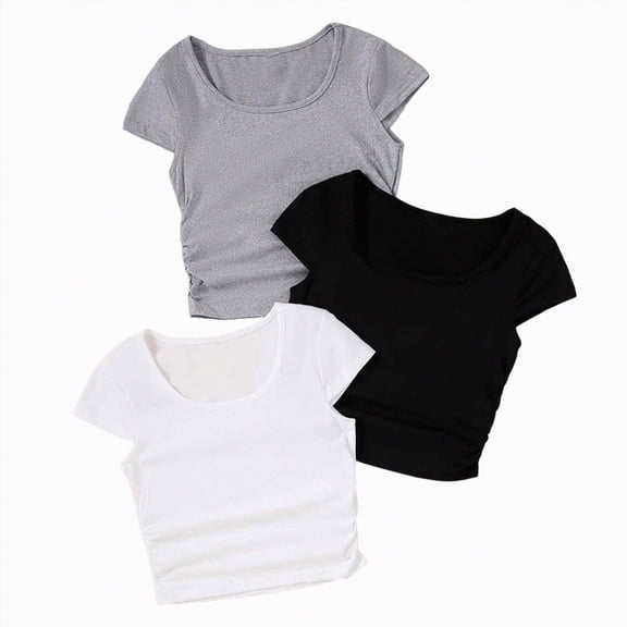 TOWED22 Girls Short Sleeve Cotton T Shirts Kids Casual Crewneck Short Sleeve Summer Basic Tee Tops 5-16 Years(Grey,11-12 Y)