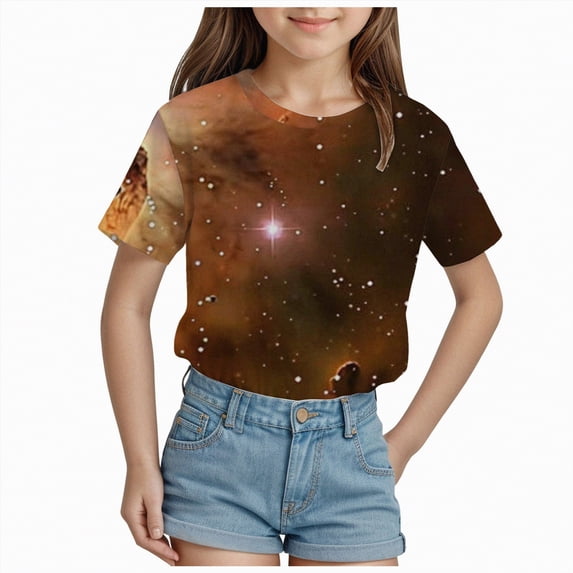 TOWED22 Girls Short Sleeve T Shirts Kids Summer Tops Crewneck Tees 5-14 Years(Gold,4-5 Y)