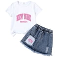thumbnail image 1 of TOWED22 Girls Skirt Set Kids Toddler Girl Summer Clothes Letter Print Short Sleeve T-Shirt and Denim Skirt Summer Casual 2 Piece Outfit(A,5-6 Y), 1 of 3