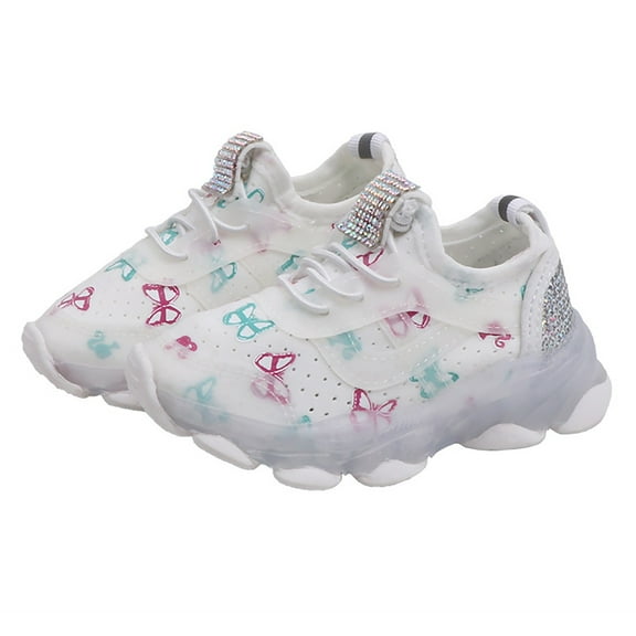 TOWED22 Girls Sneakers Children Kid Baby Girls Butterfly Led Luminous Sport Run Sneakers Shoes(White,6.5)