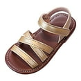 thumbnail image 1 of TOWED22 Girls Strap Sandals Braided Upper Flat Dress Sandals Round Open Toe Summer Shoes Little Kid/Big Kid（Gold,11）, 1 of 8