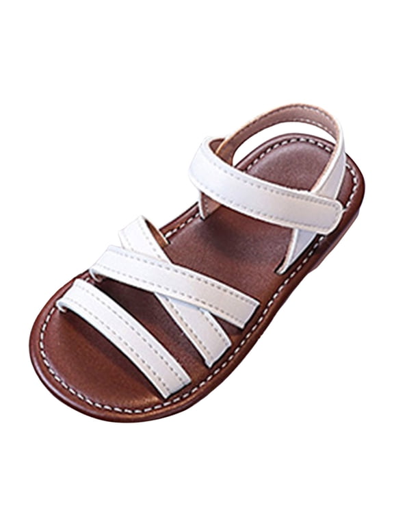 Girls Strap Sandals Braided Upper Flat Dress Sandals Round Open Toe Summer Shoes Little Kid/Big Kid(White,11)