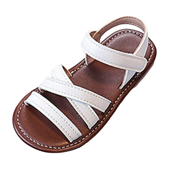 TOWED22 Girls Strap Sandals Braided Upper Flat Dress Sandals Round Open Toe Summer Shoes Little Kid/Big Kid(White,8.5)
