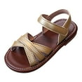 thumbnail image 1 of TOWED22 Girls Strappy Summer Sandals Open Toe Flats Dress Sandals Shoes Toddler/Little Kid/Big Kid（Gold,9）, 1 of 8