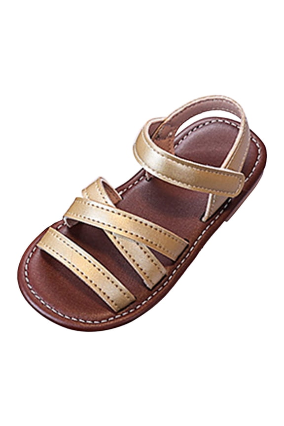 Girls Sandals Open Toe Breathable Princess Non-Slip Flats Summer Beach Lightweight Rubber Sole Sandals (Toddler/Little Kid) Gold,10.5