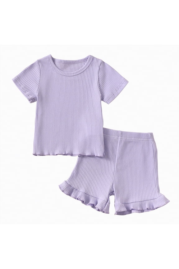 Girls Summer 2 Piece Outfits Kids Oversized T Shirts and Shorts Clothing Sets 5-14 Years Purple,12-18 M