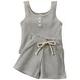thumbnail image 1 of TOWED22 Girls Summer 2Pcs Outfits for Toddler Baby Girl 1-8Y Spaghetti Strap Polka Dot Cami & Elastic Shorts Set(Grey,3-4 Y), 1 of 7