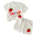 thumbnail image 1 of TOWED22 Girls Summer Clothes 2Pcs Outfit Cute Bow Print T-Shirt + Ruffled Shorts Toddler Set 3T-6T(Beige,2-3 Y), 1 of 8