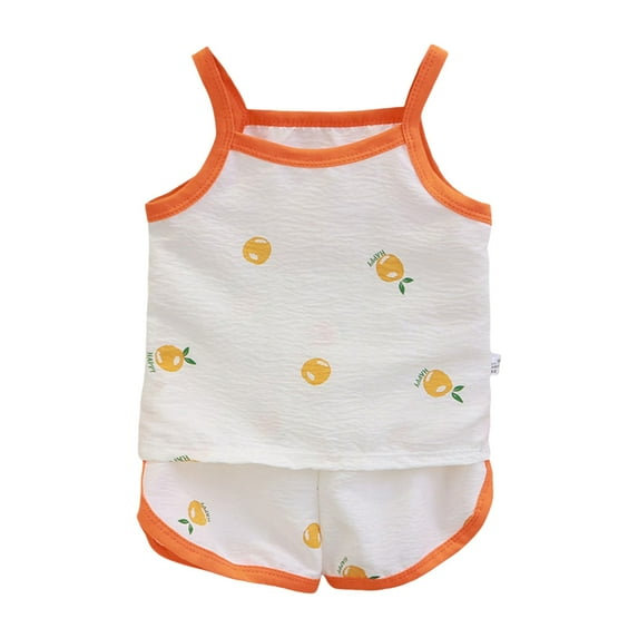 TOWED22 Girls Summer Outfits 2 Piece Clothes Toddler Baby Girl Cap Sleeve Checkered Top and Bow Shorts 2-8Y(Orange,6-7 Y)