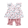 thumbnail image 1 of TOWED22 Girls Summer Outfits 2 Piece Clothes Toddler Baby Girl Flutter Sleeve Strawberry Top & Denim Shorts 2-7Y(Pink,18-24 M), 1 of 6