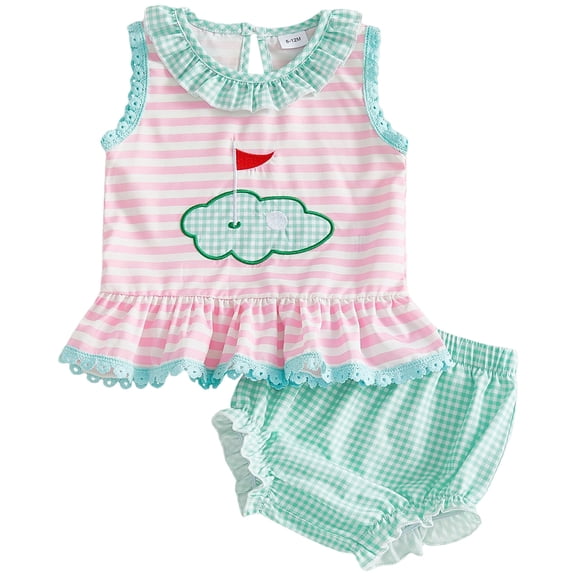 TOWED22 Girls Summer Outfits 2Pcs Clothes for Toddler Baby Girl Sleeveless Checkered Top and Denim Shorts Cute Set 2-10Y(Light Green,18-24 M)
