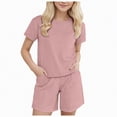 thumbnail image 1 of TOWED22 Girls Summer Outfits Casual Lounge Set Cap Sleeve T Shirt and Elastic Waist Shorts 2 Piece Clothing Sets(Pink,9-12 M), 1 of 9
