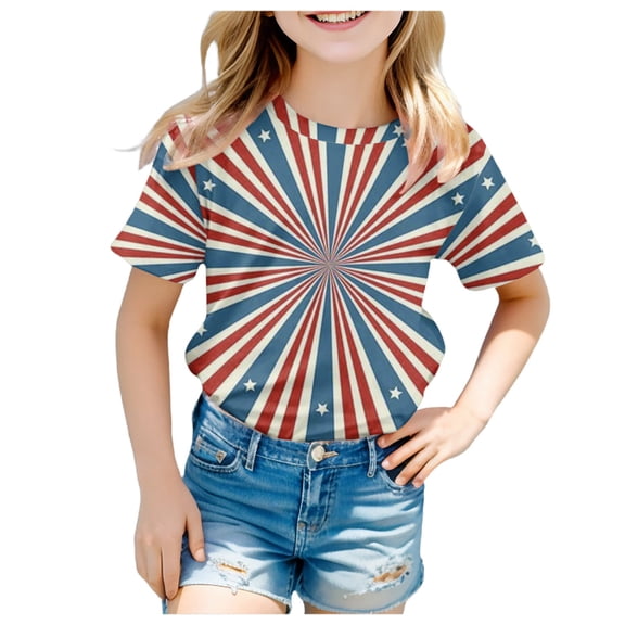 TOWED22 Girls Summer Patriotic Tops 4th of July Shirts American Flag Tee T-Shirts for Kids Toddler Ages 2-10(Khaki,12-13 Y)