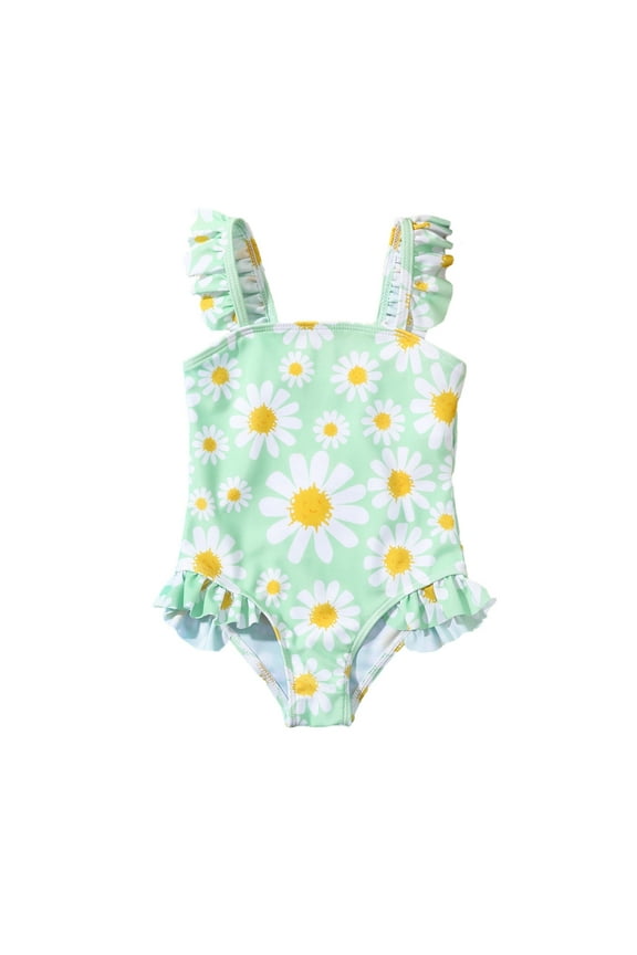 Girls Summer Sweetheart Neck One Piece Swimsuit Floral Ruffled Bathing Suit Swimwear Mint Green,18-24 M