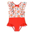 thumbnail image 1 of TOWED22 Girls Swimsuit One Piece Bathing Suit Color Contrast Trim Girls' Swimwear(Red,7Y), 1 of 7