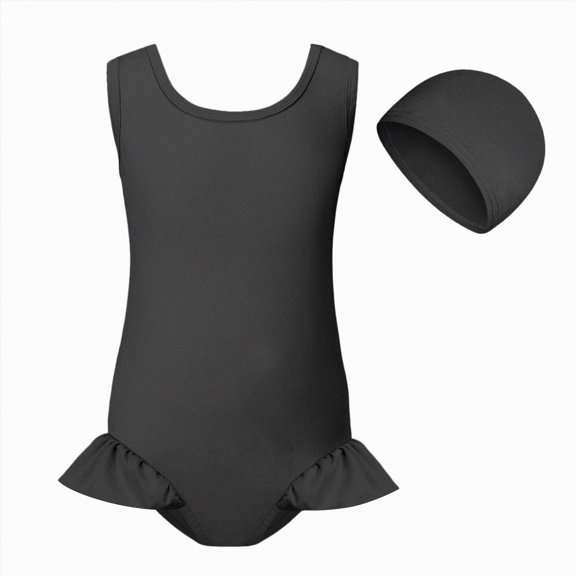 TOWED22 Girls Swimsuit One Piece Bathing Suit Crossed Back Straps Swimsuits Contrast Trim Girl Swimwear Black,3-4 Y