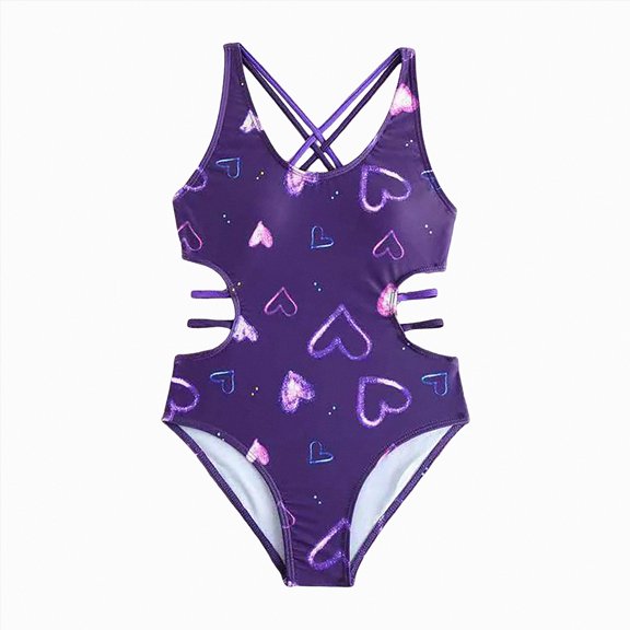 TOWED22 Girls Swimsuit One Piece Swimsuits Cutout Ruched Bathing Suits Tie Adjustable Straps Girls' Swimwear Dark Purple,9-10 Y