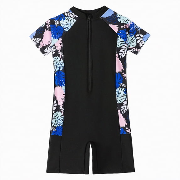 TOWED22 Girls Swimsuits One Pieces Long Sleeve Swimwear Zipper Rashguard Bathing Suits 2-12 Years Black,9-10 Y