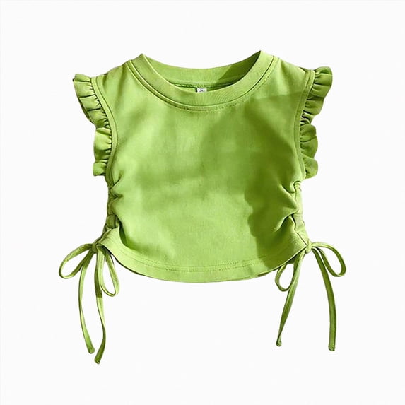 TOWED22 Girls Tank Tops Kids Summer Flowy Loose Fit Casual Cute Sleeveless Crewneck Tunic Tops T Shirt(Green,1-2 Y)